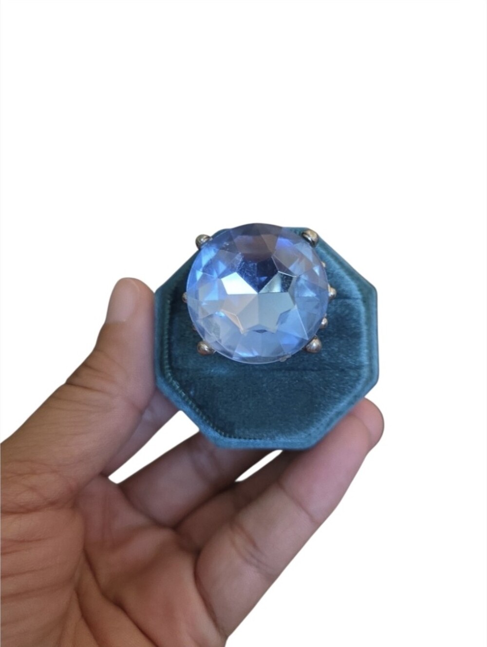 Vintage Size 6 Silver Toned Blue Statement Cocktail Ring